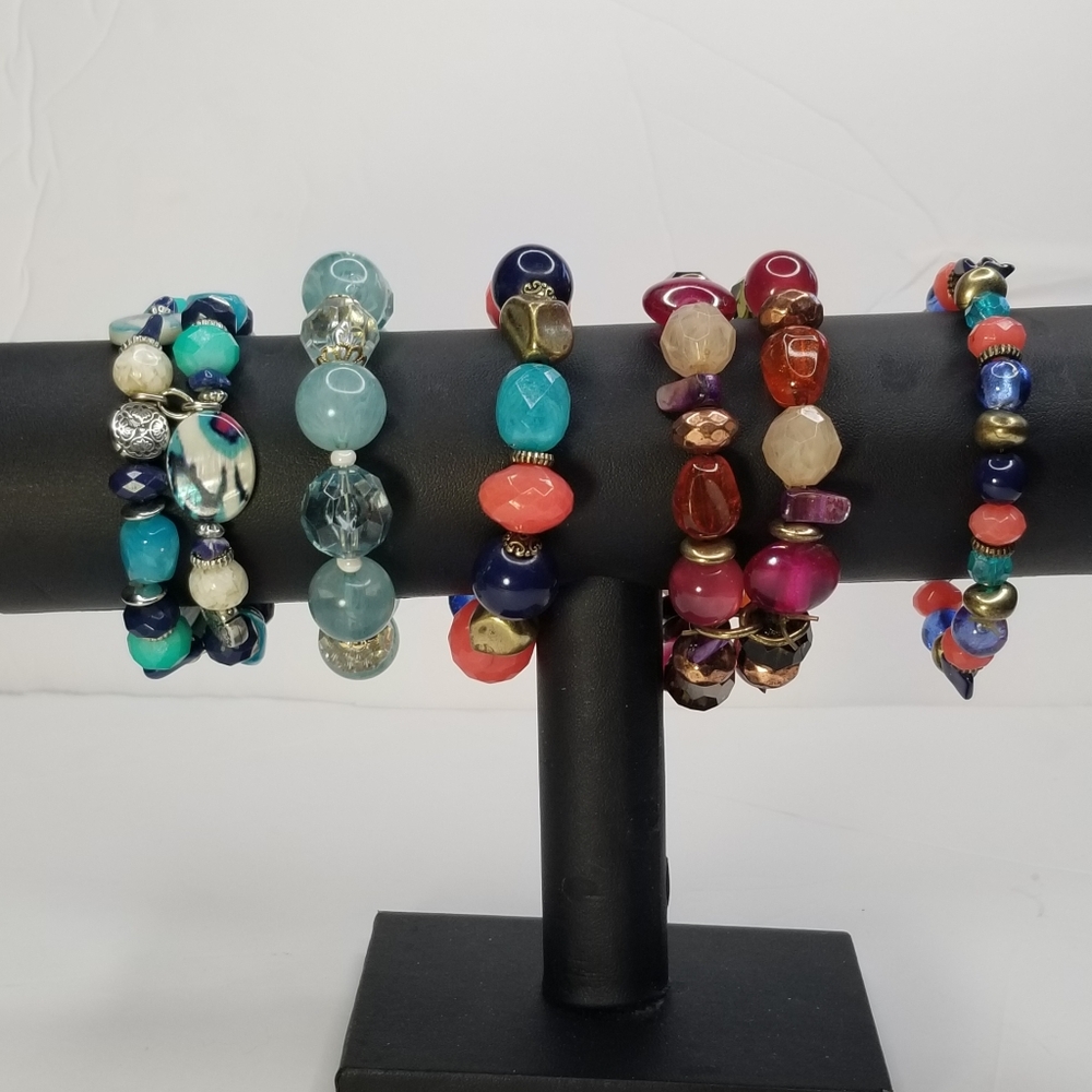MULTI COLORED BEADS STRETCH FASHION BRACELET LOT OF 5